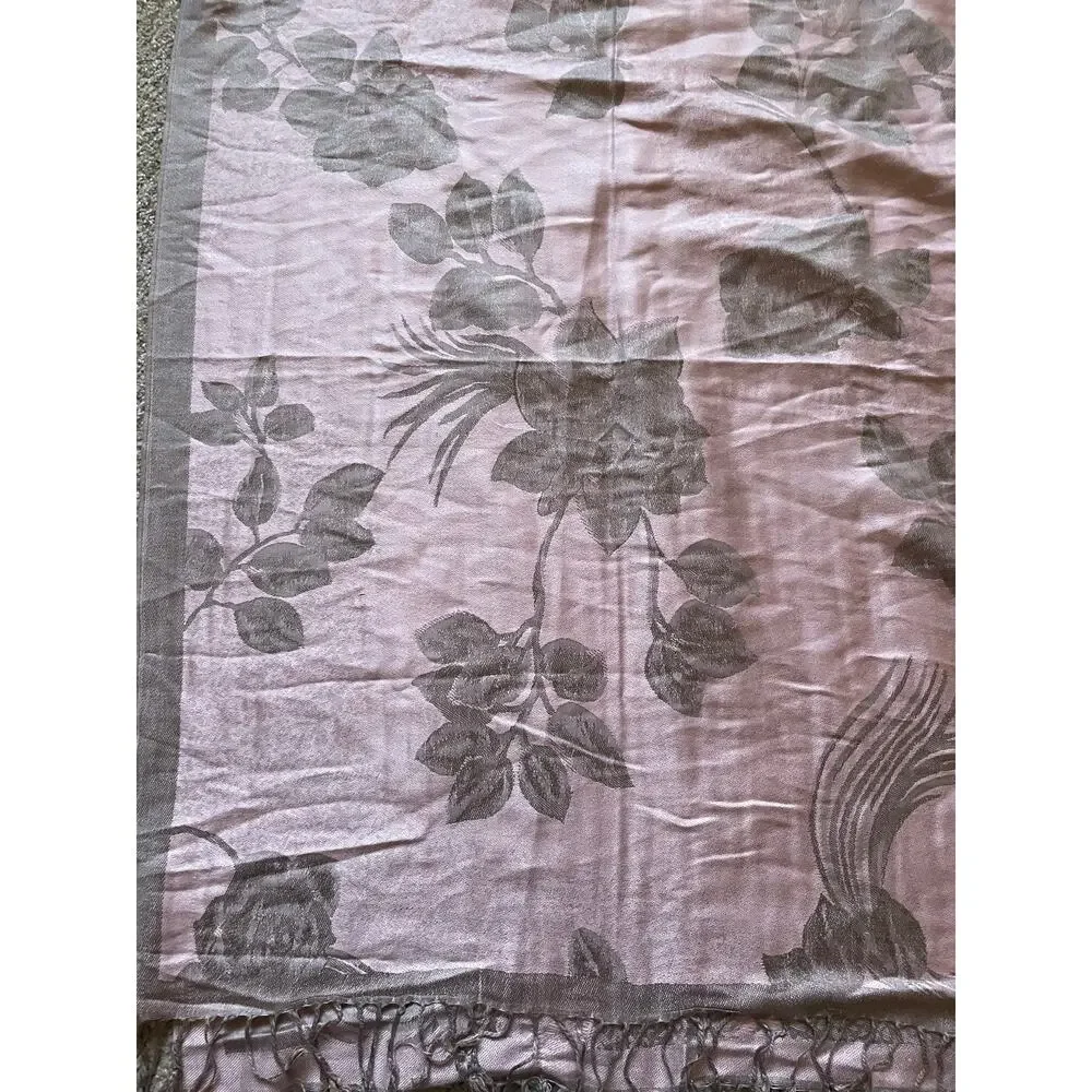 Pashmina Silk Reversible Floral Shawl/Wrap/Scarf Pink and Grey Elegant Romantic